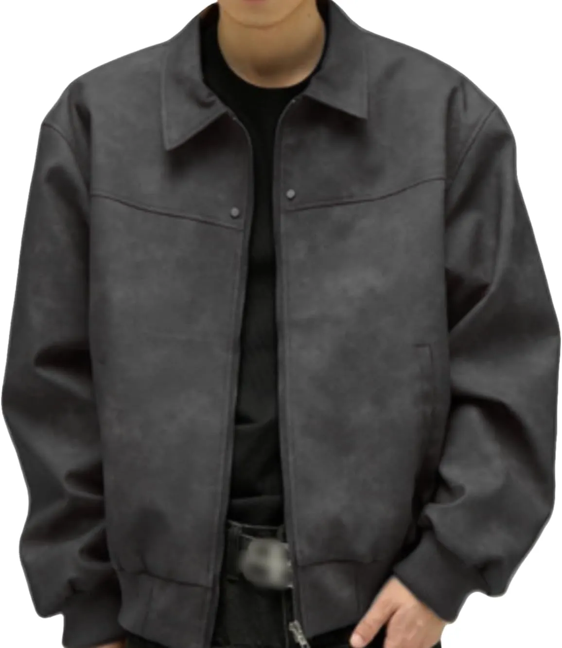 Men's Loose Leather Jacket Zip-Up Motorcycle Bomber Jackets Classic Causal PU Leather Coats