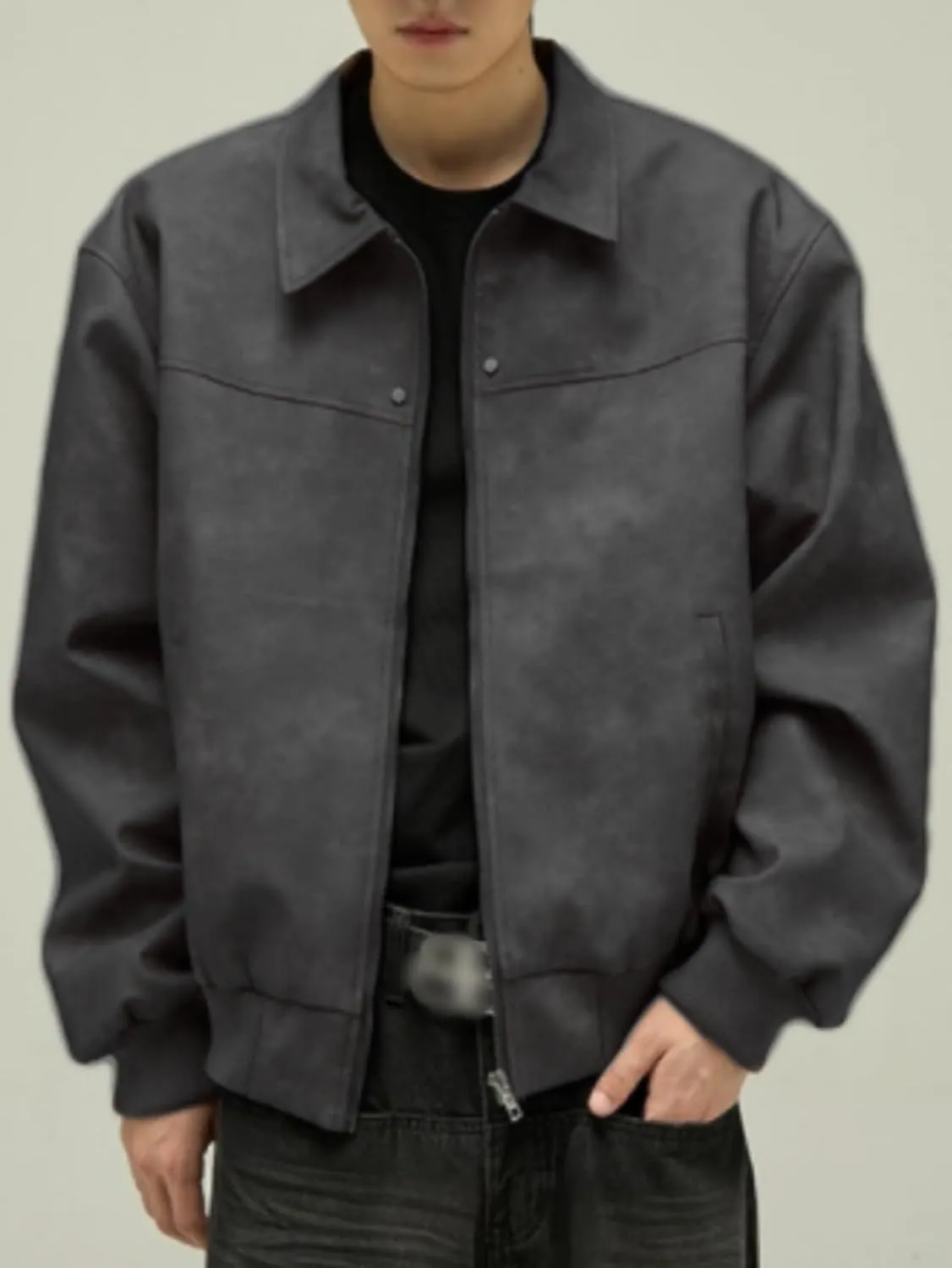 Men's Loose Leather Jacket Zip-Up Motorcycle Bomber Jackets Classic Causal PU Leather Coats