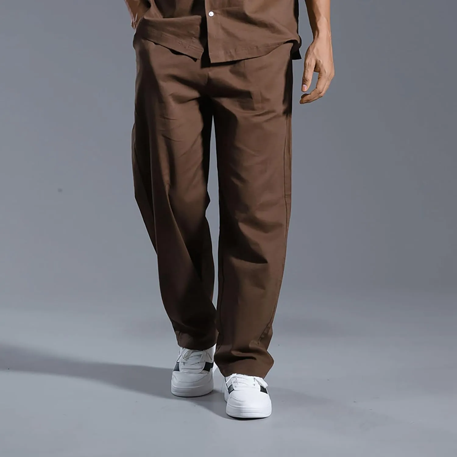Mens Lounge Pants Cotton Linen Classic Solid Color Relaxed Straight Leg Casual Pants Wide-Legged Workout Pants