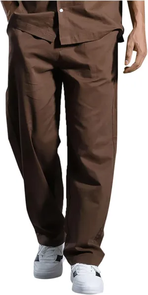 Mens Lounge Pants Cotton Linen Classic Solid Color Relaxed Straight Leg Casual Pants Wide-Legged Workout Pants