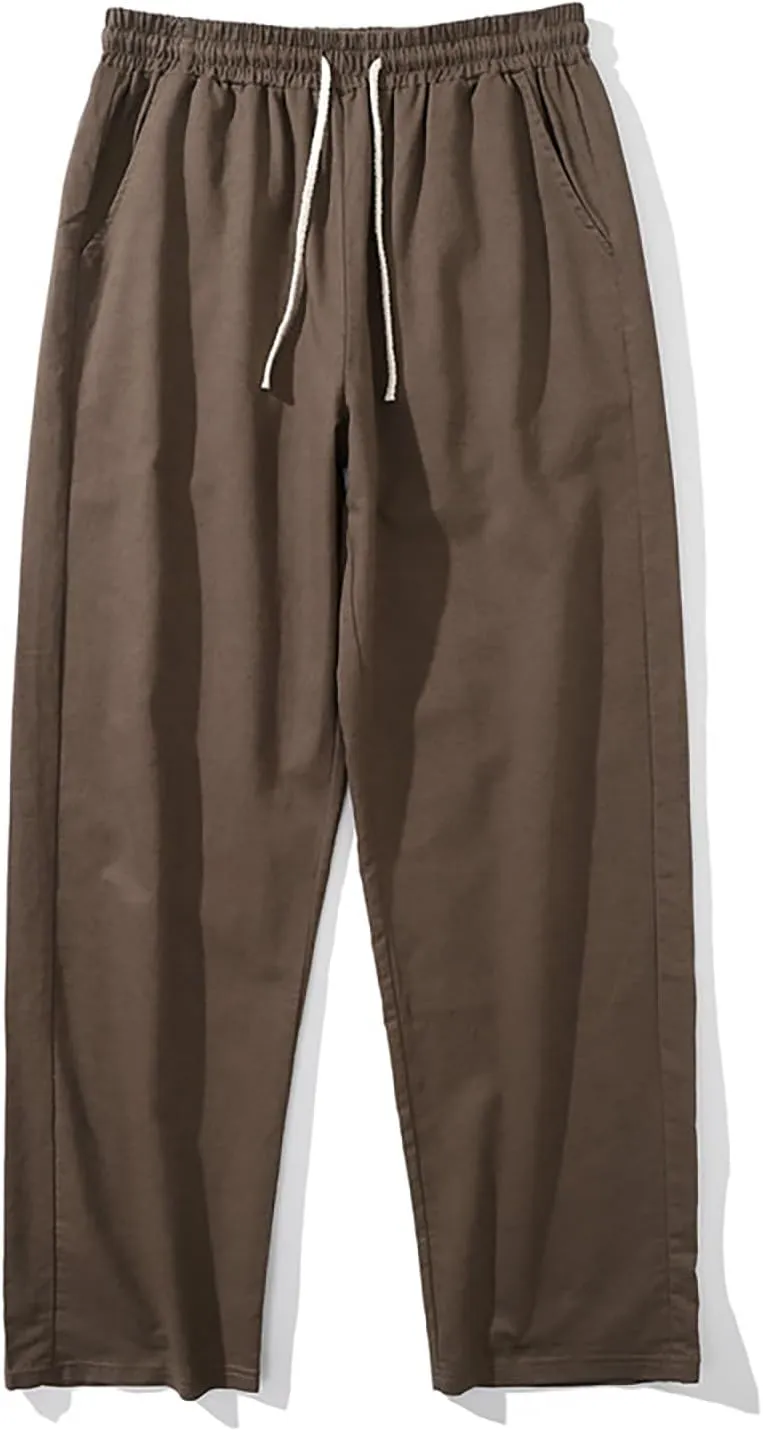 Mens Lounge Pants Cotton Linen Classic Solid Color Relaxed Straight Leg Casual Pants Wide-Legged Workout Pants