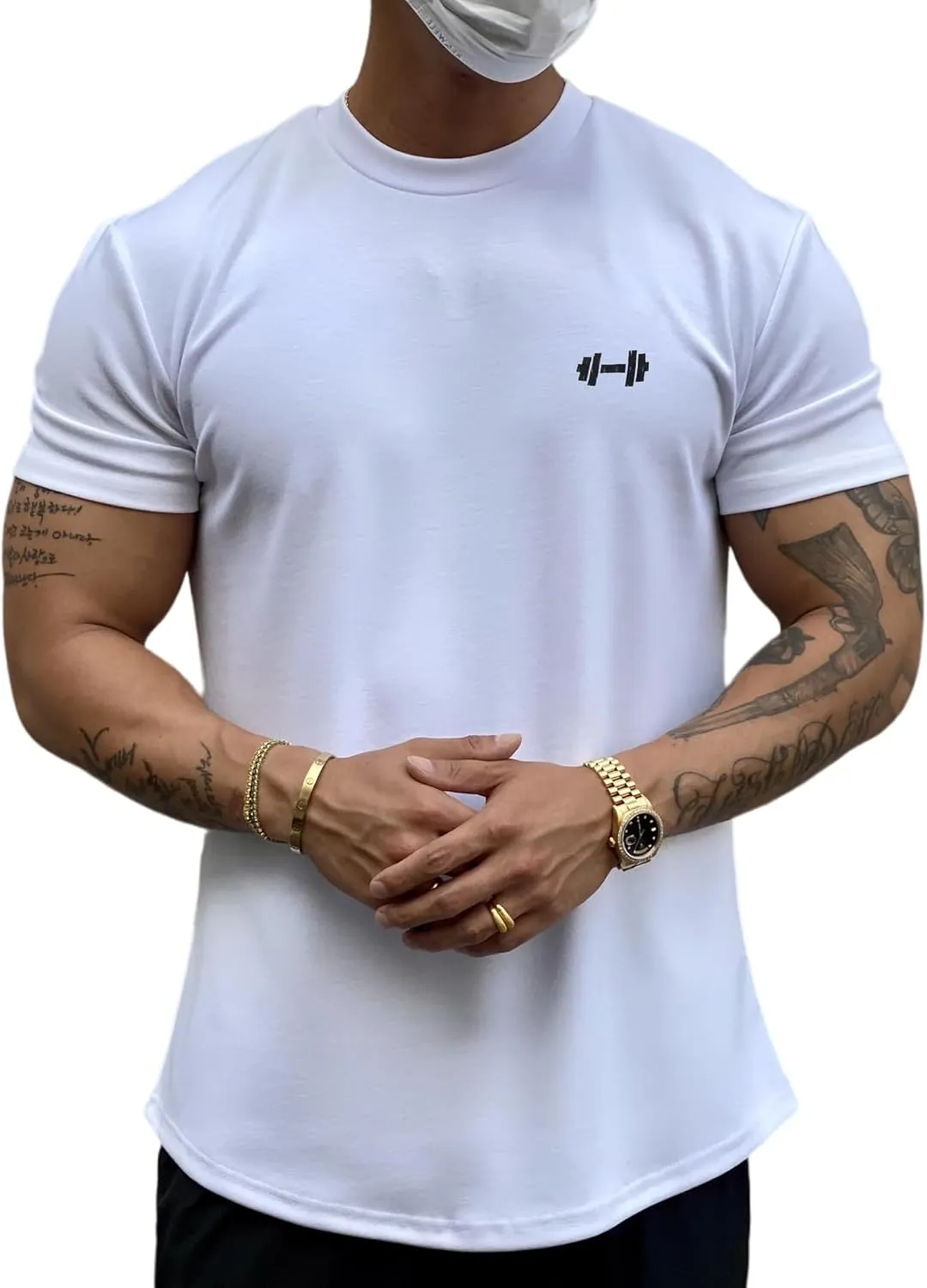 Men's Muscle Fit Longline Bodybuilding Workout Casual Fashion Short Sleeve T-Shirt