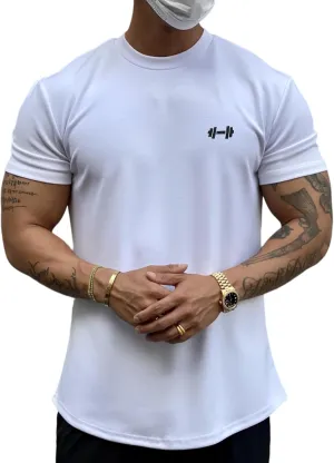 Men's Muscle Fit Longline Bodybuilding Workout Casual Fashion Short Sleeve T-Shirt