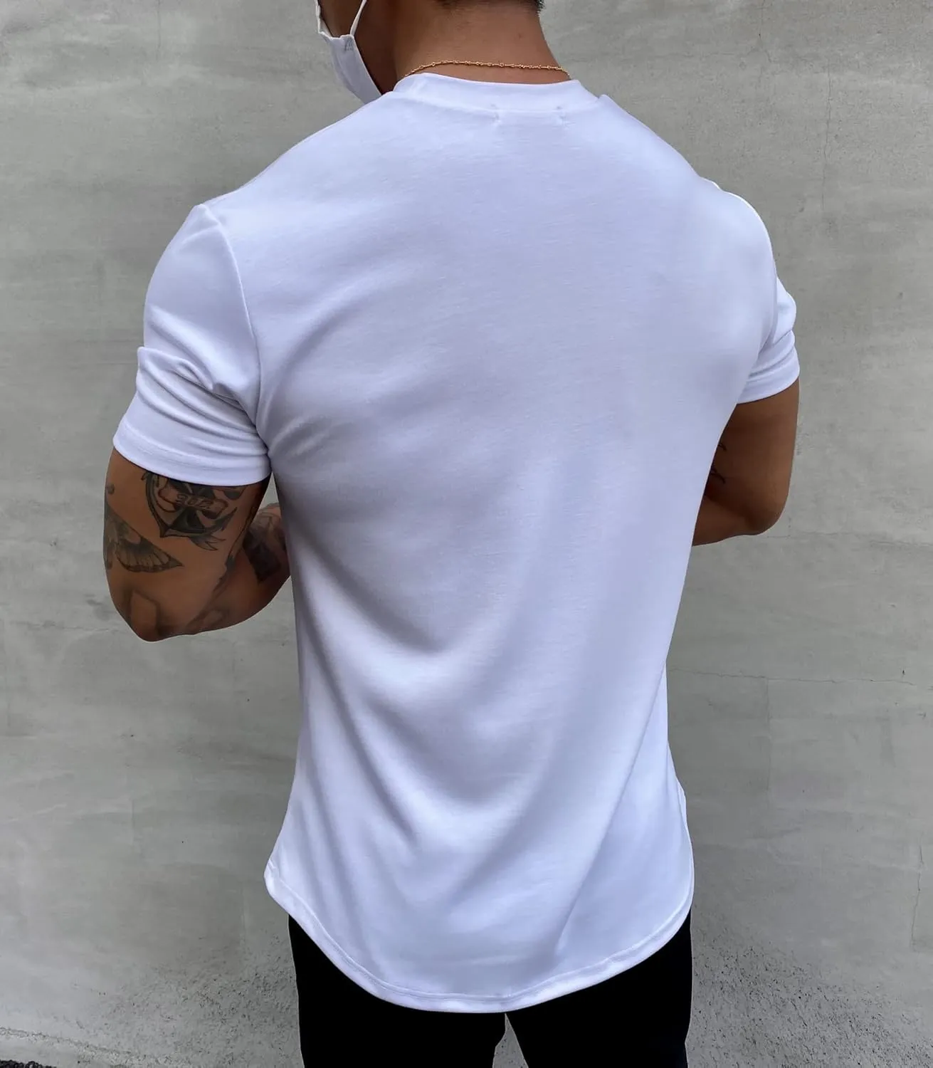 Men's Muscle Fit Longline Bodybuilding Workout Casual Fashion Short Sleeve T-Shirt