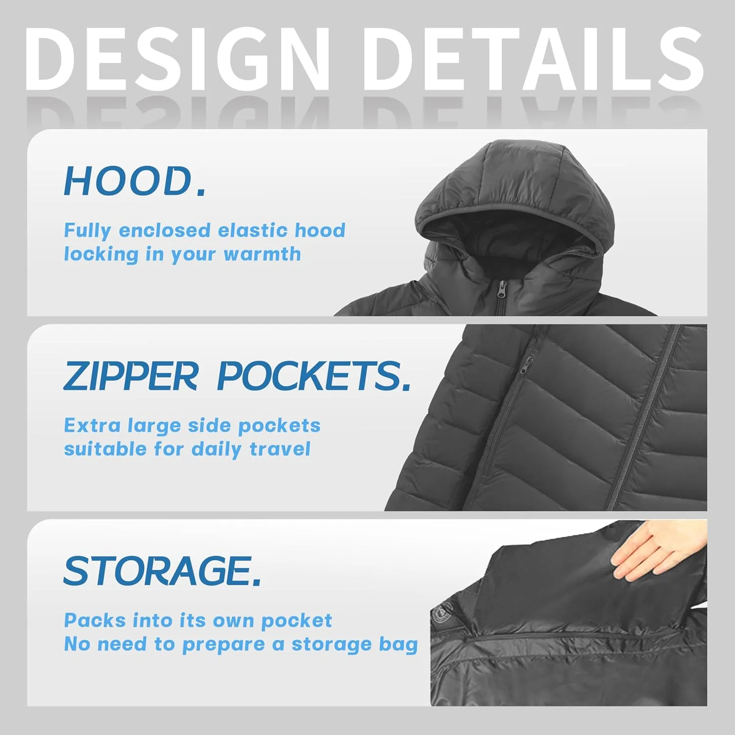 Men's Packable Down Jacket Lightweight Winter Windproof Puffer Jacket Hooded Warm Outdoor Down Coats for Travel