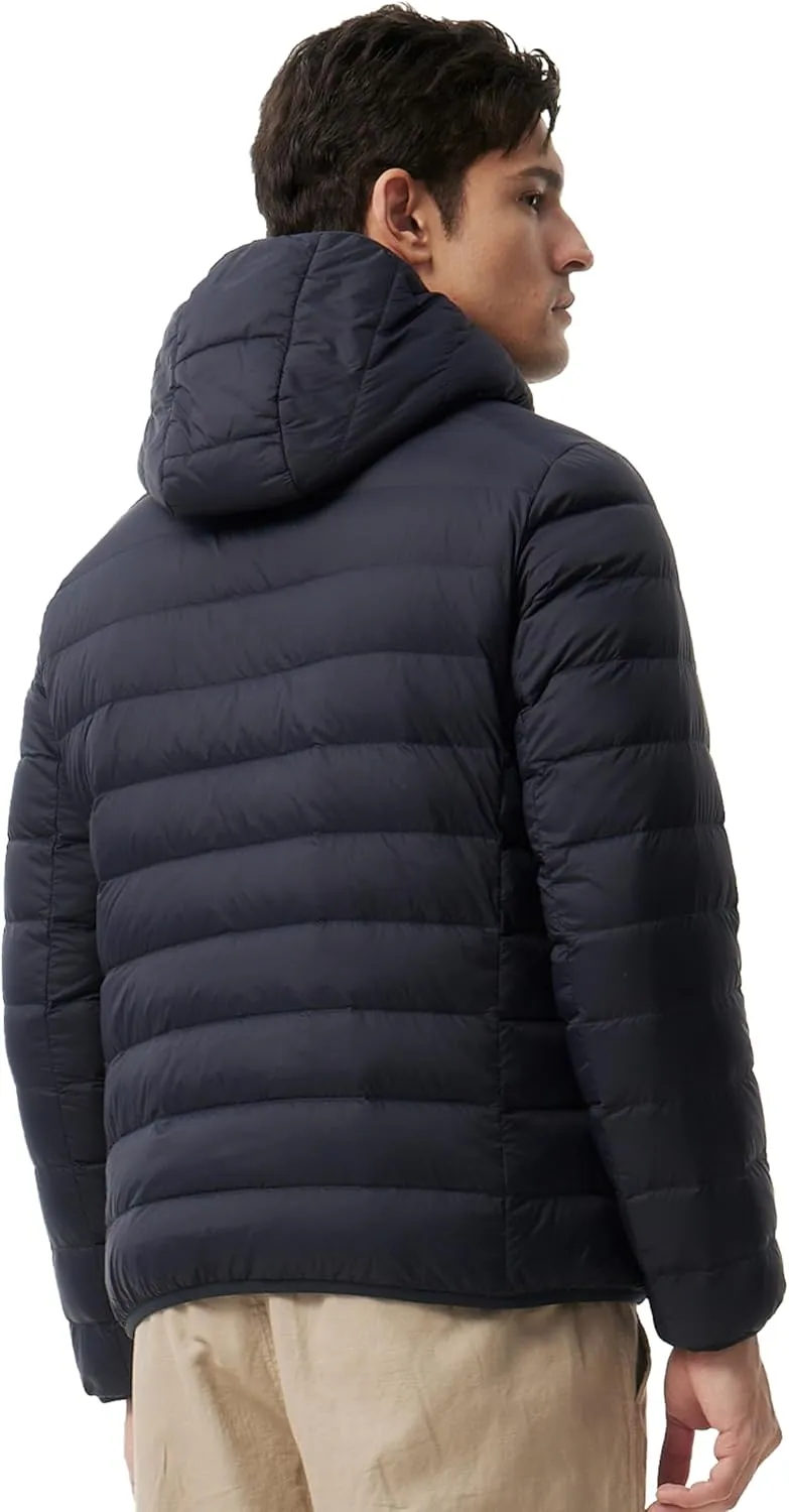 Men's Packable Down Jacket Lightweight Winter Windproof Puffer Jacket Hooded Warm Outdoor Down Coats for Travel