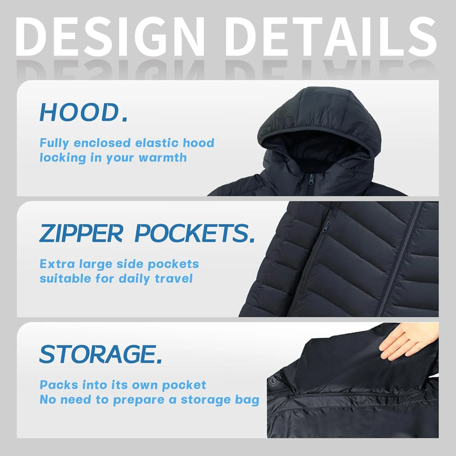Men's Packable Down Jacket Lightweight Winter Windproof Puffer Jacket Hooded Warm Outdoor Down Coats for Travel