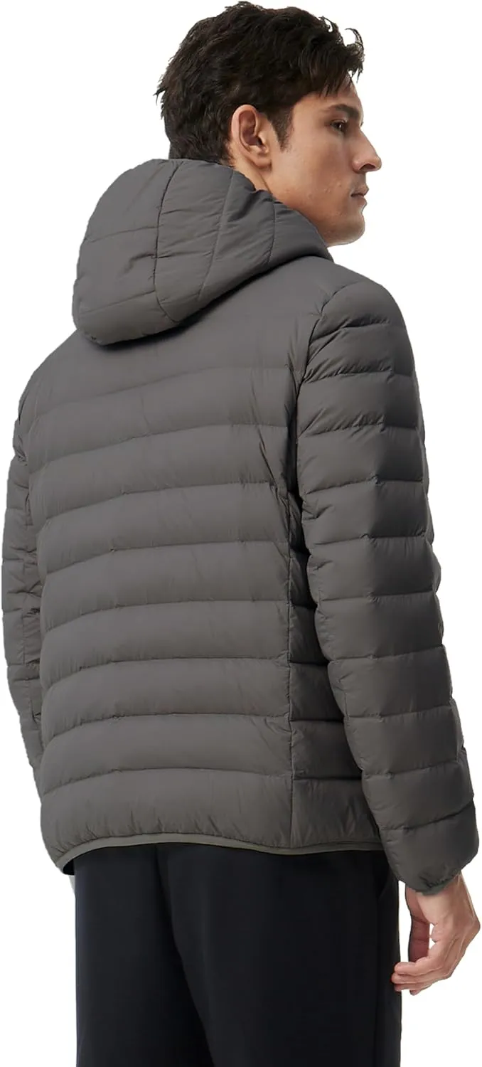 Men's Packable Down Jacket Lightweight Winter Windproof Puffer Jacket Hooded Warm Outdoor Down Coats for Travel