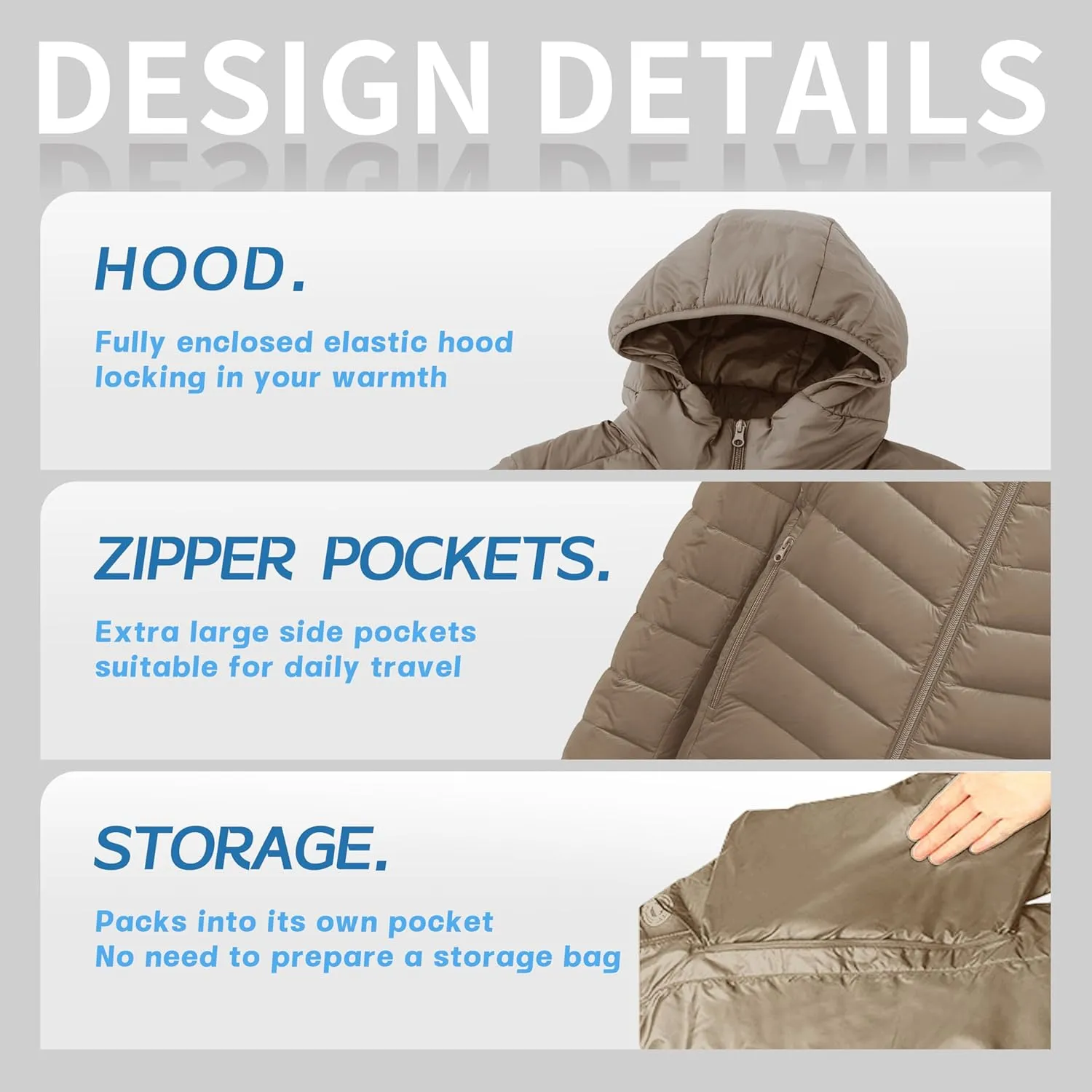 Men's Packable Down Jacket Lightweight Winter Windproof Puffer Jacket Hooded Warm Outdoor Down Coats for Travel