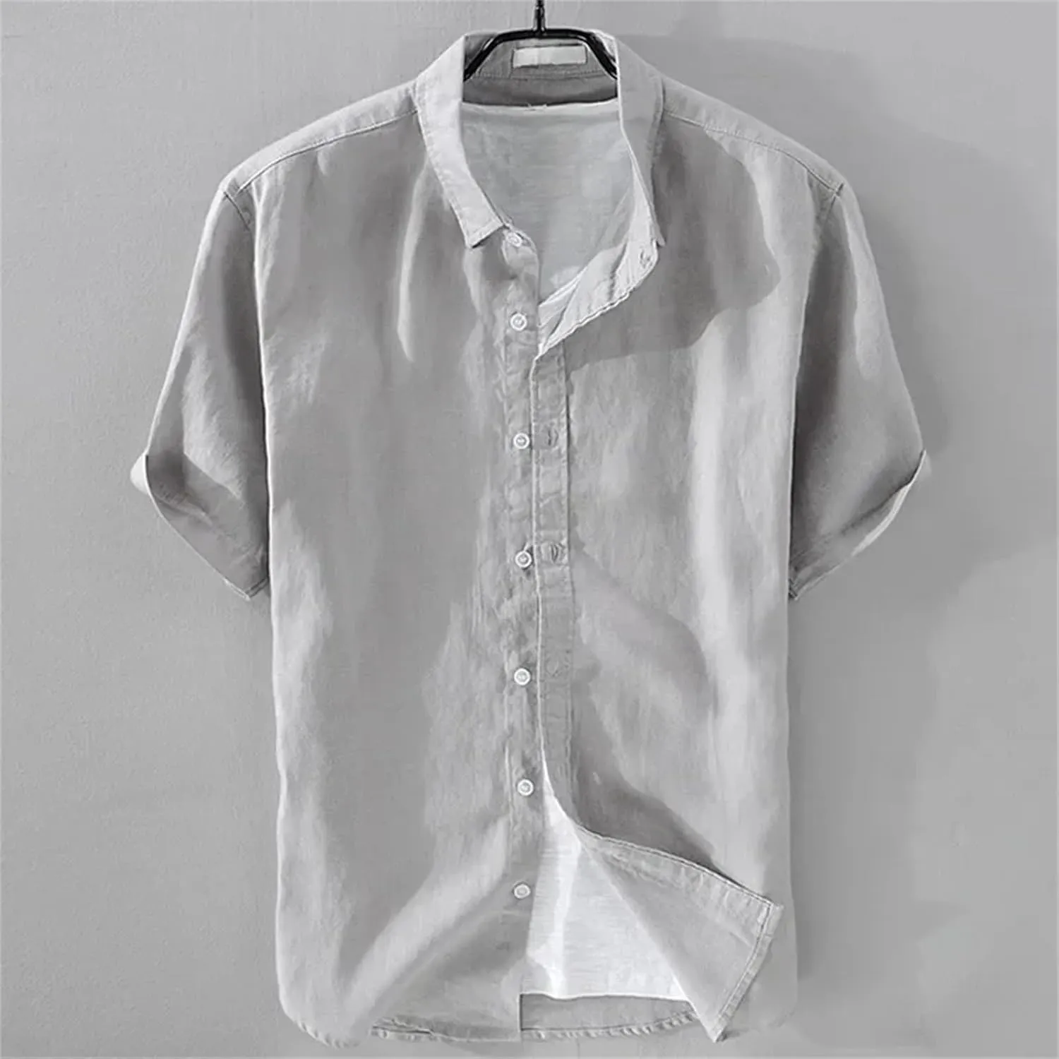 Mens Pure Linen Short Sleeve Shirt for Men Casual Half Sleeve Cotton Linen Fabric White Color Men's Wear Top
