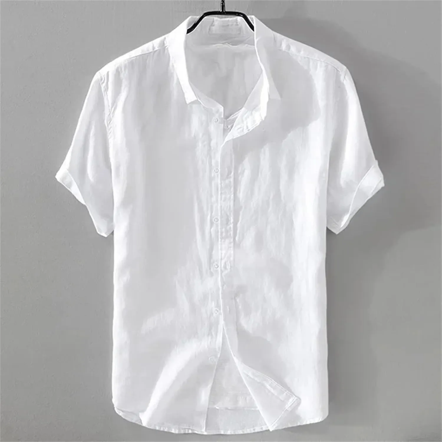 Mens Pure Linen Short Sleeve Shirt for Men Casual Half Sleeve Cotton Linen Fabric White Color Men's Wear Top