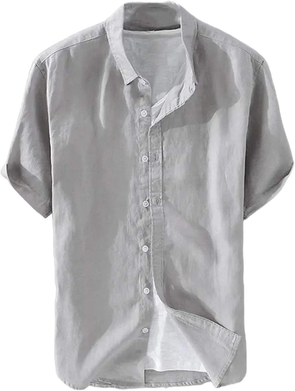Mens Pure Linen Short Sleeve Shirt for Men Casual Half Sleeve Cotton Linen Fabric White Color Men's Wear Top