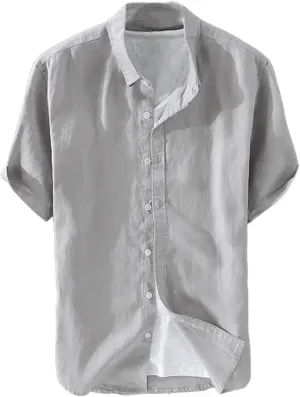 Mens Pure Linen Short Sleeve Shirt for Men Casual Half Sleeve Cotton Linen Fabric White Color Men's Wear Top