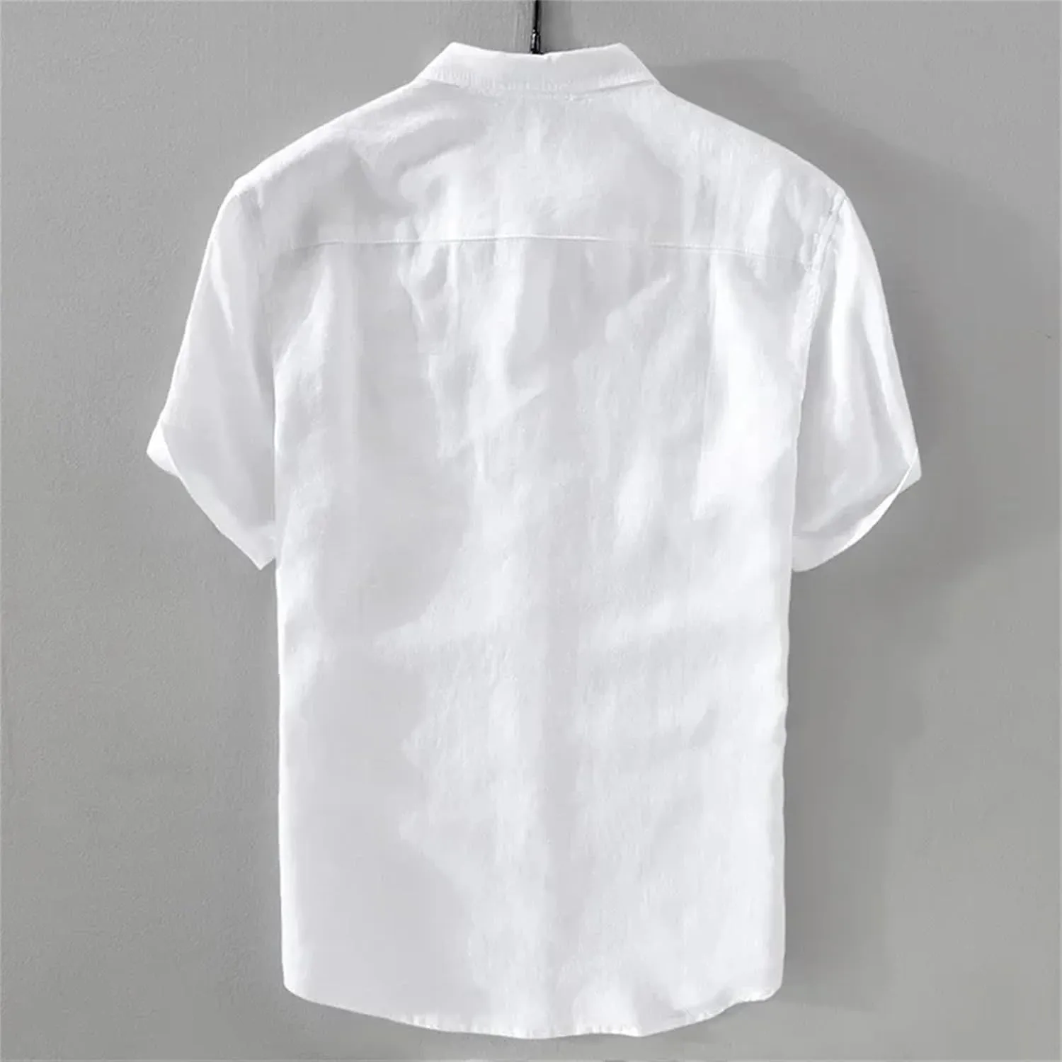 Mens Pure Linen Short Sleeve Shirt for Men Casual Half Sleeve Cotton Linen Fabric White Color Men's Wear Top