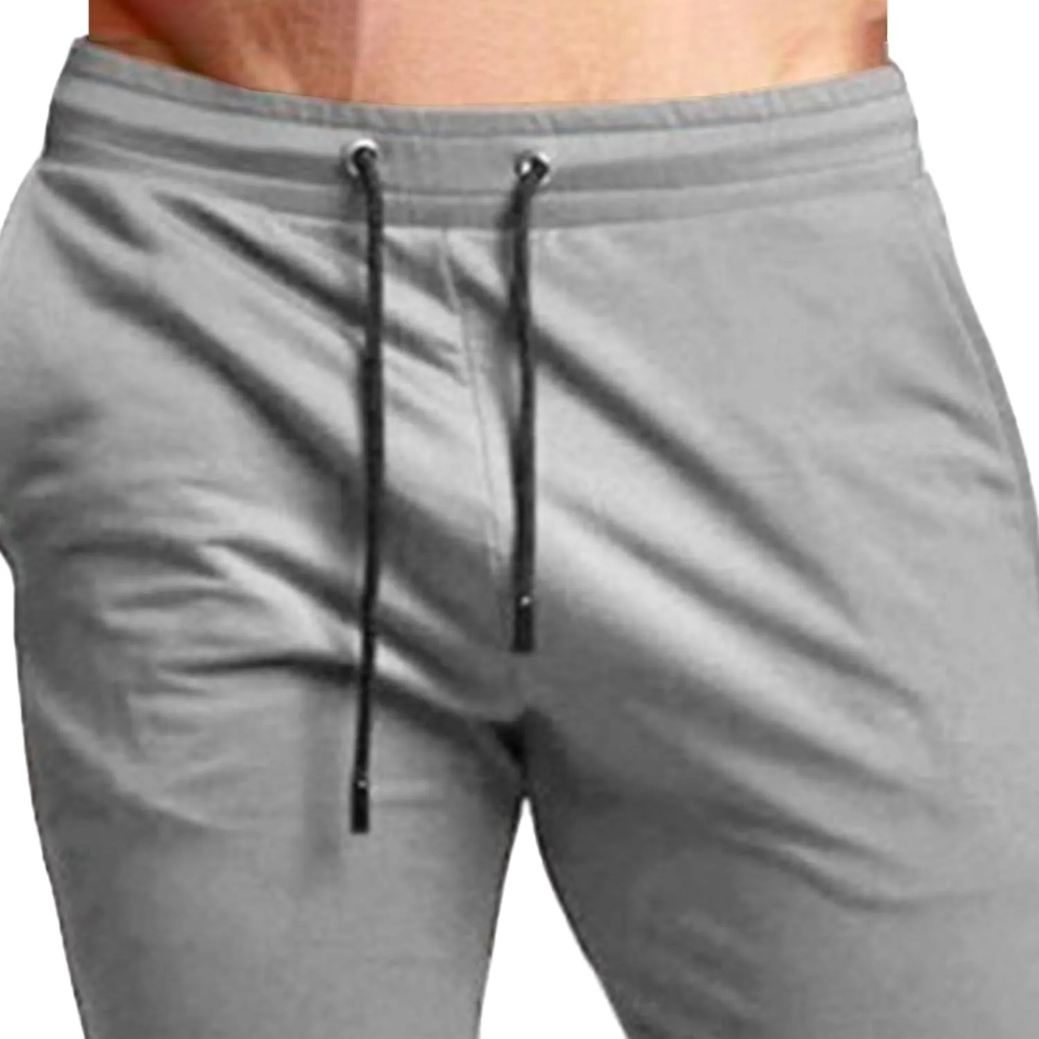 Men's Slim Fit Solid Drawstring Pants Cotton Casual Joggers Athletic Trousers Elastic Waist Stretch Hiking Sweatpants