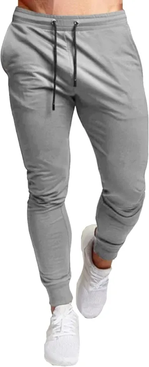 Men's Slim Fit Solid Drawstring Pants Cotton Casual Joggers Athletic Trousers Elastic Waist Stretch Hiking Sweatpants