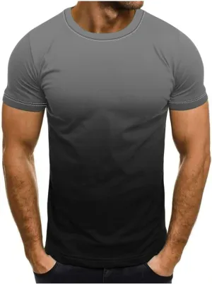 Mens Summer Shirt Causal Short Sleeve Gradient Color Fashion Top Lightweight Crewneck Shirts Gym Workout Pullover