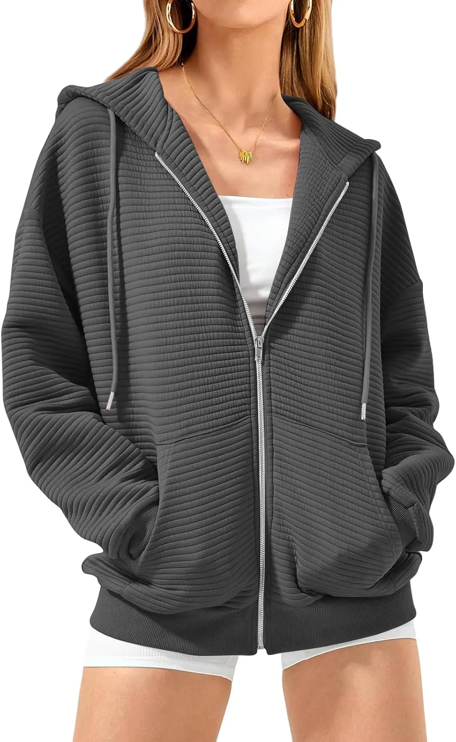 midelxp Zip Up Hoodies for Women Cute Y2k Long Sleeve Oversized Sweatshirts Casual Comfy Fall Jackets Preppy Clothes 2024