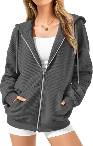 midelxp Zip Up Hoodies for Women Cute Y2k Long Sleeve Oversized Sweatshirts Casual Comfy Fall Jackets Preppy Clothes 2024