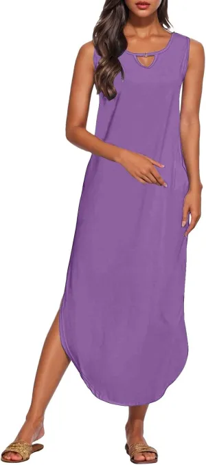 Midi Dresses for Women 2025 Boho V Neck Sleeveless Tank Sundresses Casual Loose Beach Long Maxi Dress Summer Dress