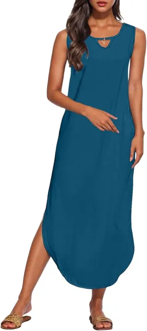 Midi Dresses for Women 2025 Boho V Neck Sleeveless Tank Sundresses Casual Loose Beach Long Maxi Dress Summer Dress