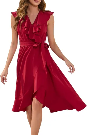 Midi Dresses for Women 2025 Sexy Flowy V Neck Sleeveless Wrap Dress Summer Casual Vacation Slit Beach Maxi Dresses