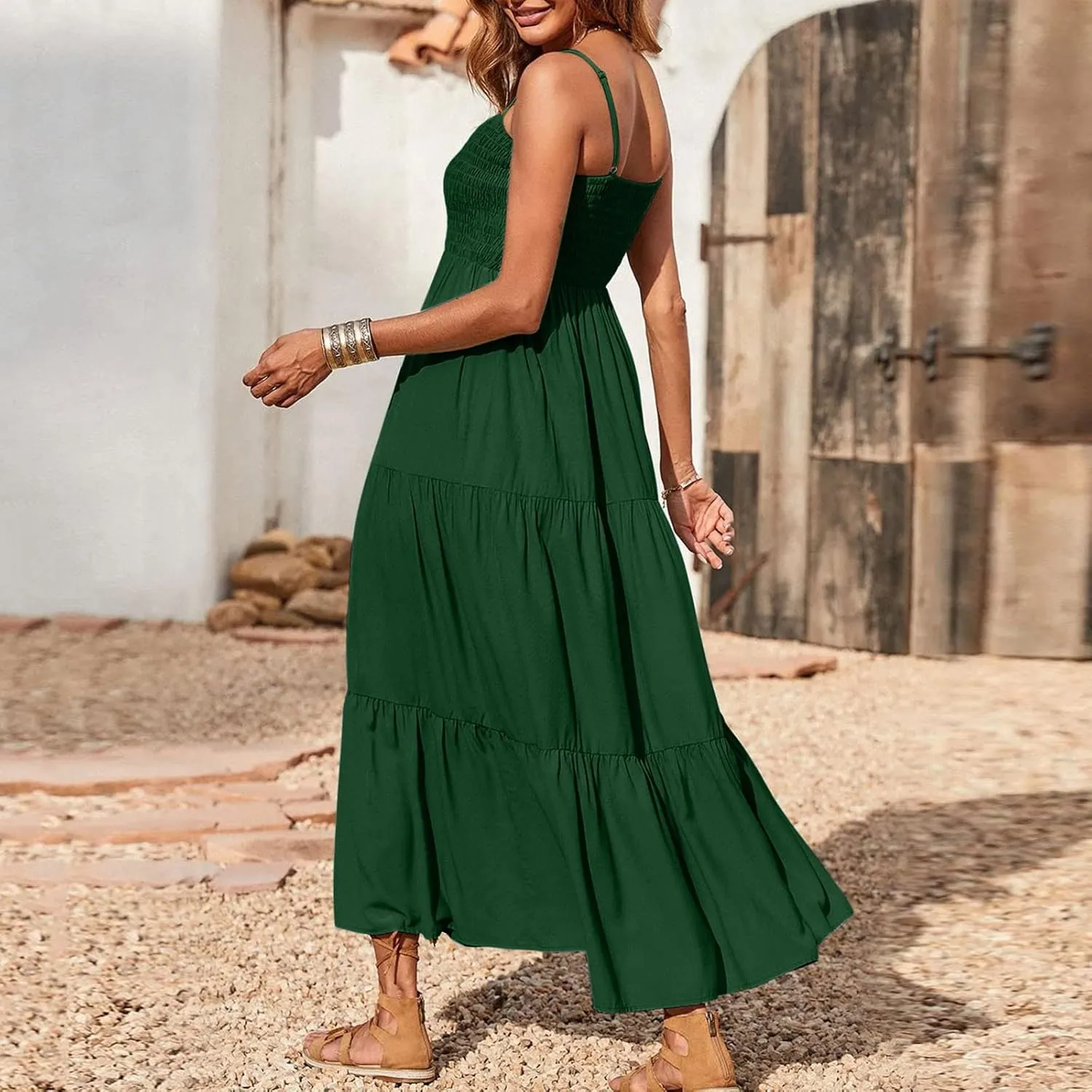 Midi Dresses for Women 2025 Summer Trendy Halter Boho Dress Casual Loose Pleated Beach Maxi Dress Long Sundresses