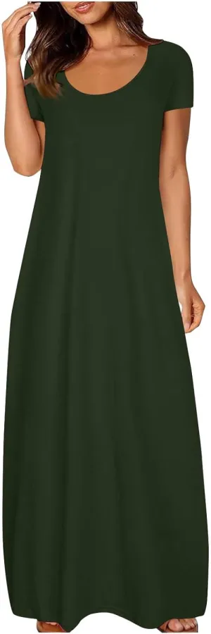 Midi Dresses for Women Casual Ruffle Summer Maxi Dress 2025 Vacation Boho Beach Sundresses Flowy Long Dress Pockets