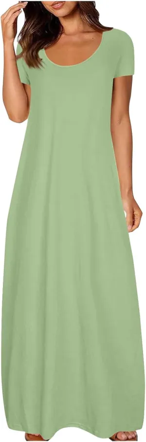 Midi Dresses for Women Casual Ruffle Summer Maxi Dress 2025 Vacation Boho Beach Sundresses Flowy Long Dress Pockets