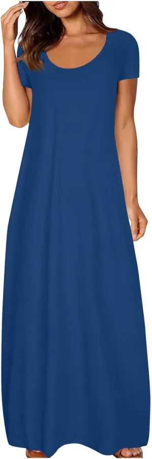 Midi Dresses for Women Casual Ruffle Summer Maxi Dress 2025 Vacation Boho Beach Sundresses Flowy Long Dress Pockets