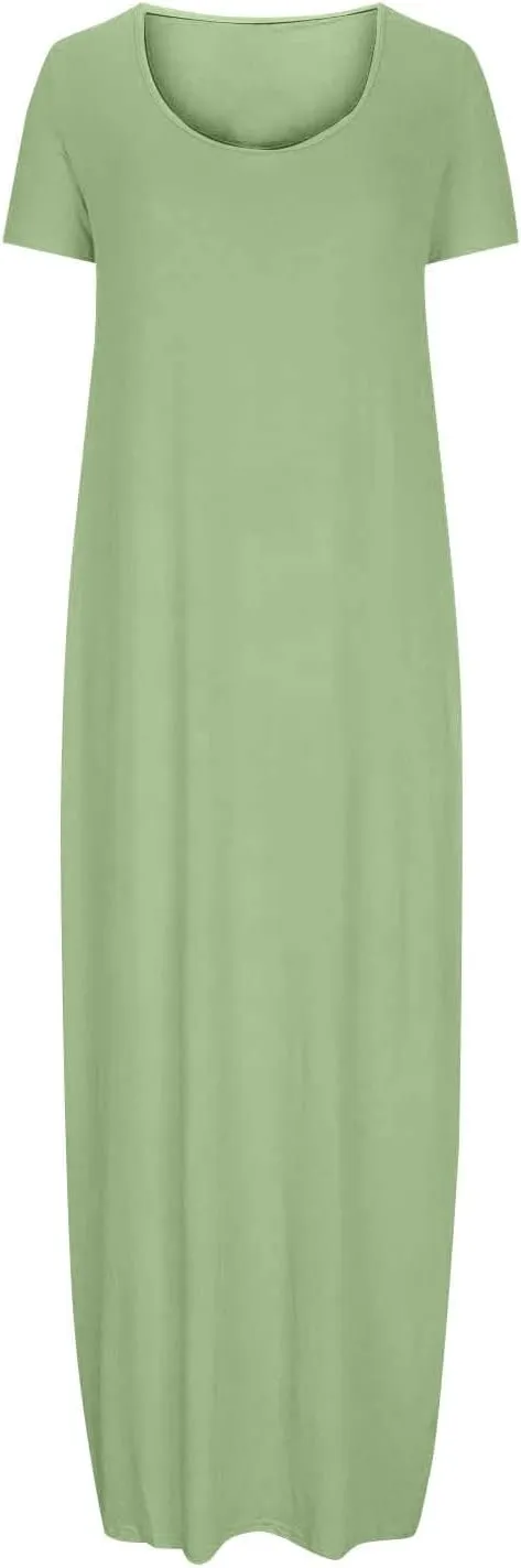Midi Dresses for Women Casual Ruffle Summer Maxi Dress 2025 Vacation Boho Beach Sundresses Flowy Long Dress Pockets