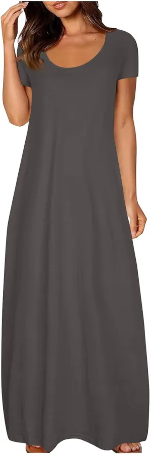 Midi Dresses for Women Casual Ruffle Summer Maxi Dress 2025 Vacation Boho Beach Sundresses Flowy Long Dress Pockets