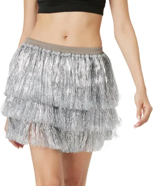 Midi Skirt Women Sequin Tassel Skirt Three Layered Dance Skirt for Dancing Party Nightclub Skirts for Women 011