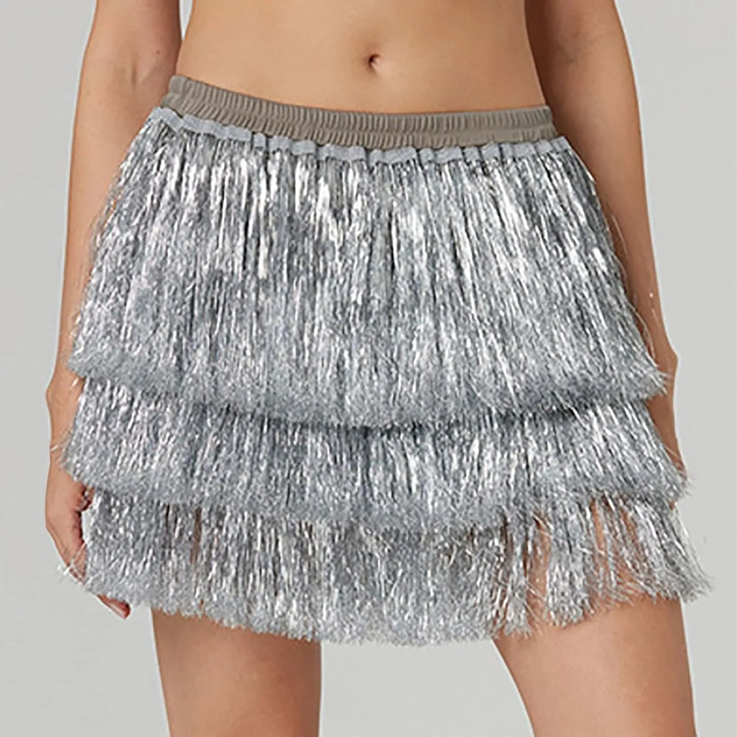 Midi Skirt Women Sequin Tassel Skirt Three Layered Dance Skirt for Dancing Party Nightclub Skirts for Women 011