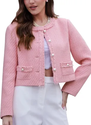 M.Infisavo Tweed Blazer Jackets for Women Fall Winter Long Sleeve Elegant Work Business Casual Cropped Jacket