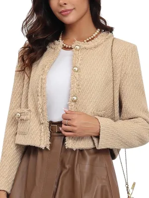 M.Infisavo Tweed Blazer Jackets for Women Fall Winter Long Sleeve Elegant Work Business Casual Cropped Jacket