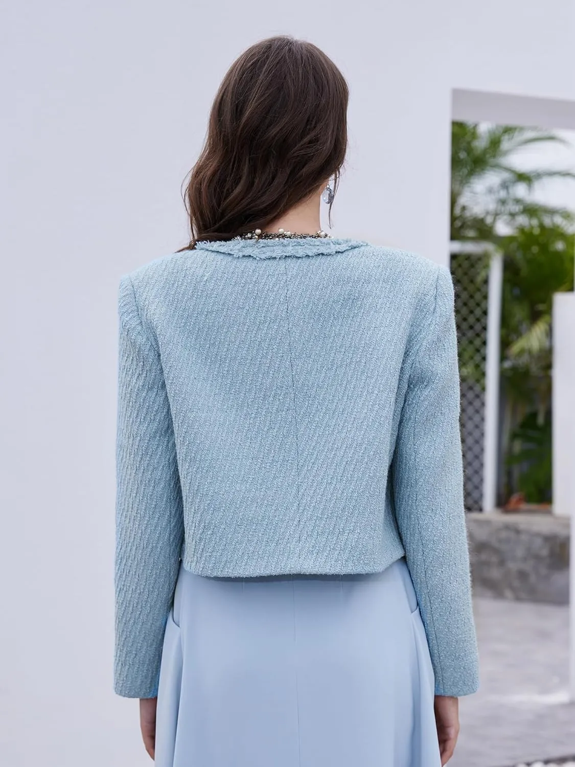 M.Infisavo Tweed Blazer Jackets for Women Fall Winter Long Sleeve Elegant Work Business Casual Cropped Jacket