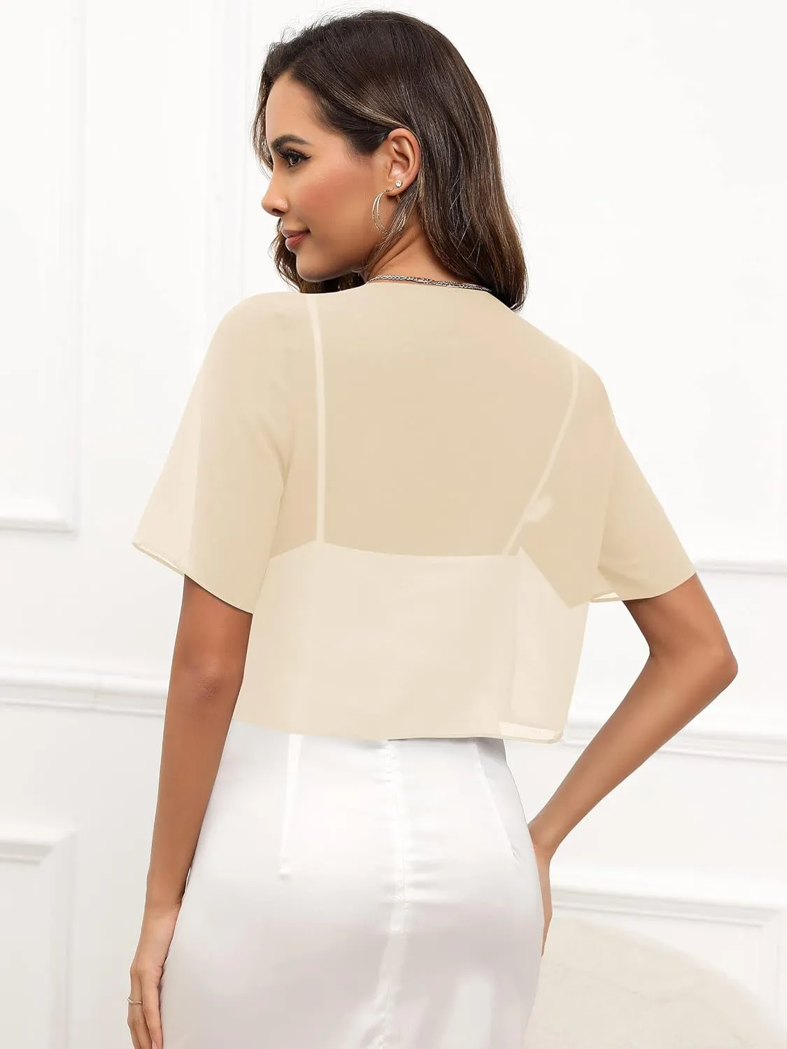 Missufe Women's Summer Short Sleeve Cropped Shrugs Sheer Lightweight Chiffon Bolero Cardigans