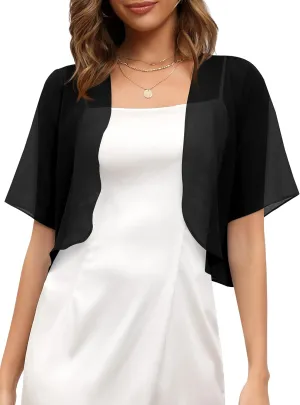 Missufe Women's Summer Short Sleeve Cropped Shrugs Sheer Lightweight Chiffon Bolero Cardigans
