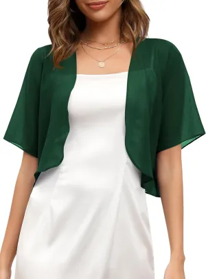 Missufe Women's Summer Short Sleeve Cropped Shrugs Sheer Lightweight Chiffon Bolero Cardigans