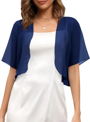 Missufe Women's Summer Short Sleeve Cropped Shrugs Sheer Lightweight Chiffon Bolero Cardigans