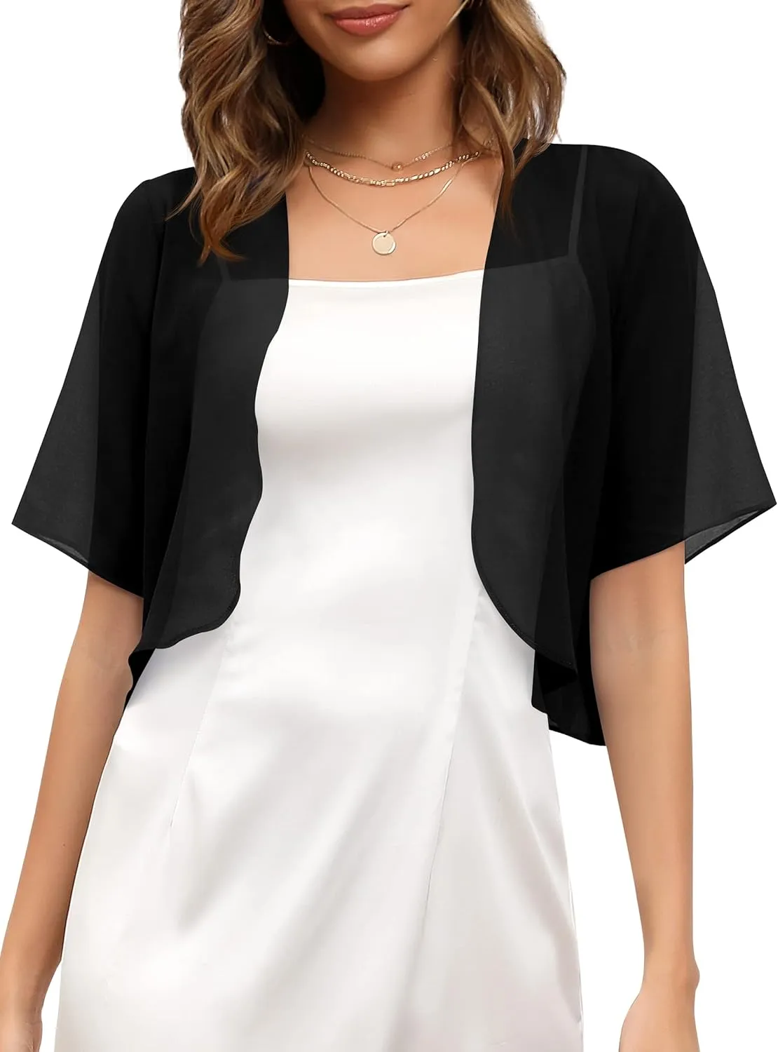 Missufe Women's Summer Short Sleeve Cropped Shrugs Sheer Lightweight Chiffon Bolero Cardigans