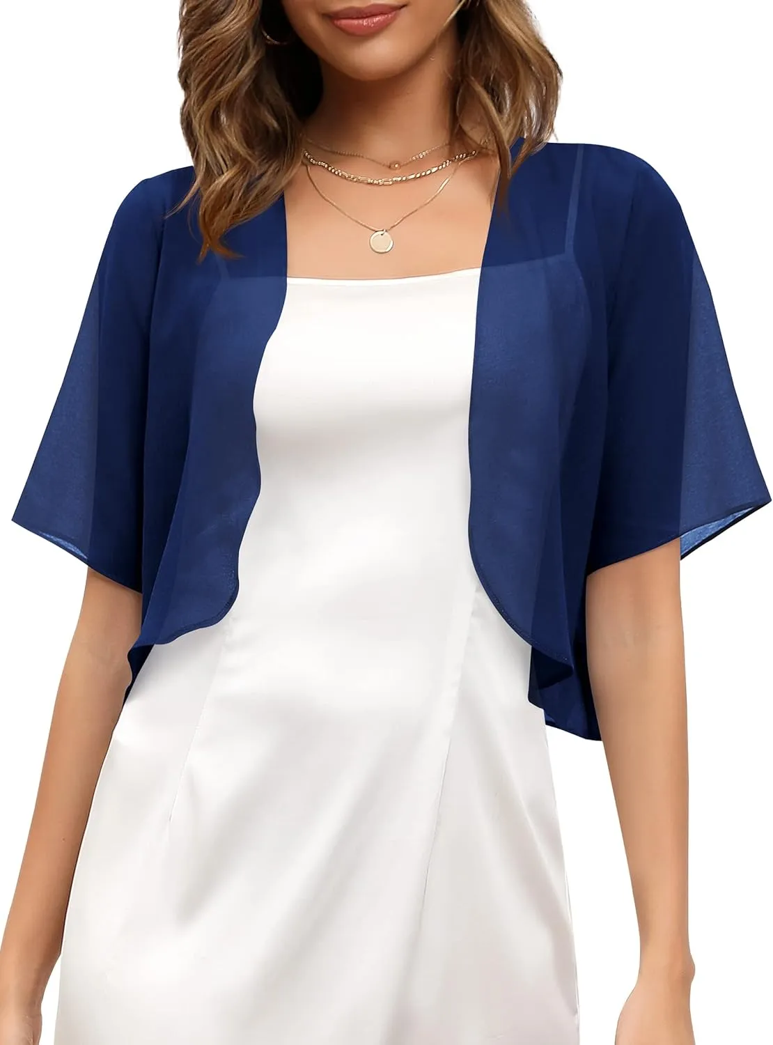 Missufe Women's Summer Short Sleeve Cropped Shrugs Sheer Lightweight Chiffon Bolero Cardigans