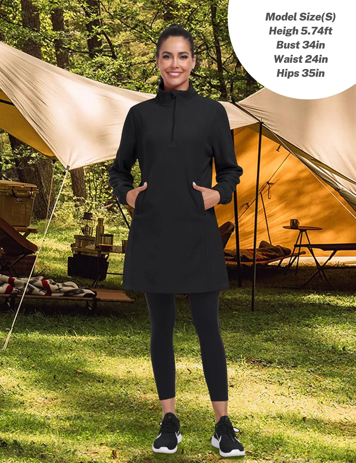 MoFiz Women's Fleece Dress Quarter Zip Winter Warm Golf Dress Jackets with Pockets