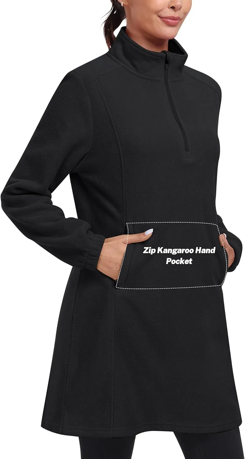 MoFiz Women's Fleece Dress Quarter Zip Winter Warm Golf Dress Jackets with Pockets