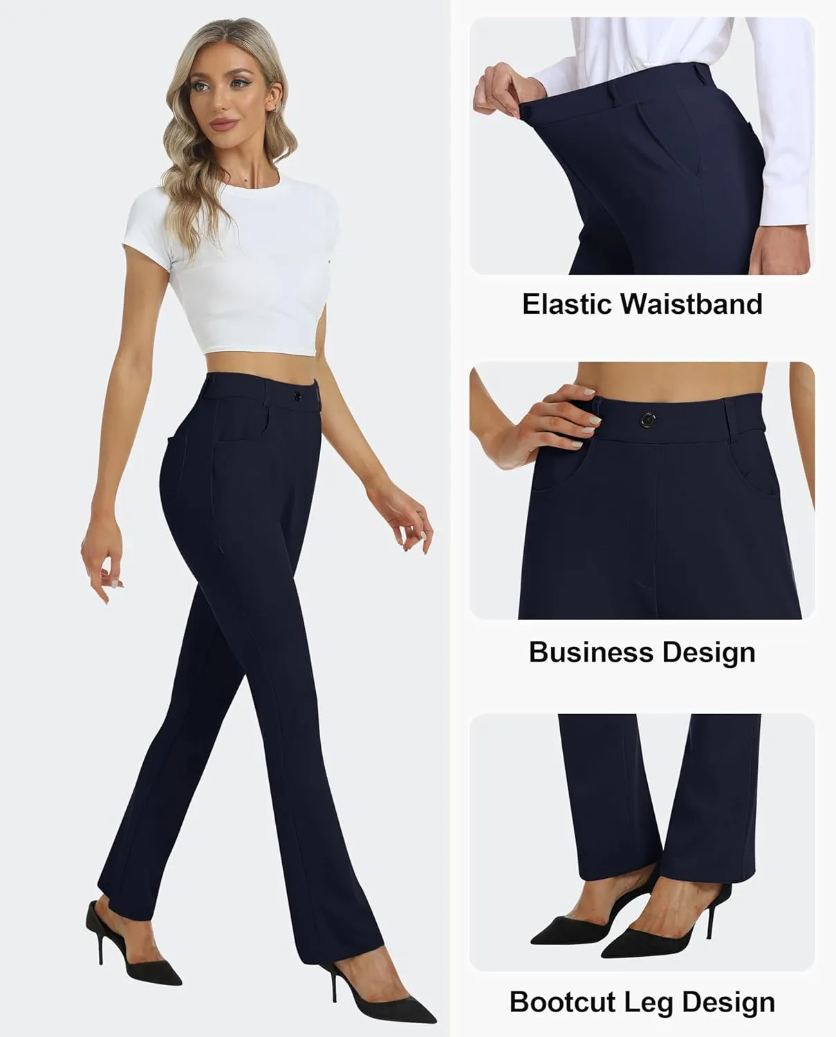 MoFiz Women's Yoga Dress Bootcut Work Slacks Stretch Office Casual Golf Pants Petite/Regular/29/31