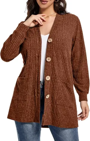 MONNURO Plus Size Cardigan for Women Lightweight Long Sleeve Button Down Sweaters Work Tops with Pockets