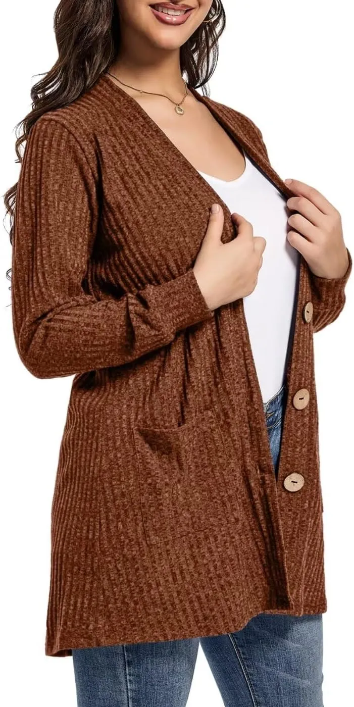 MONNURO Plus Size Cardigan for Women Lightweight Long Sleeve Button Down Sweaters Work Tops with Pockets