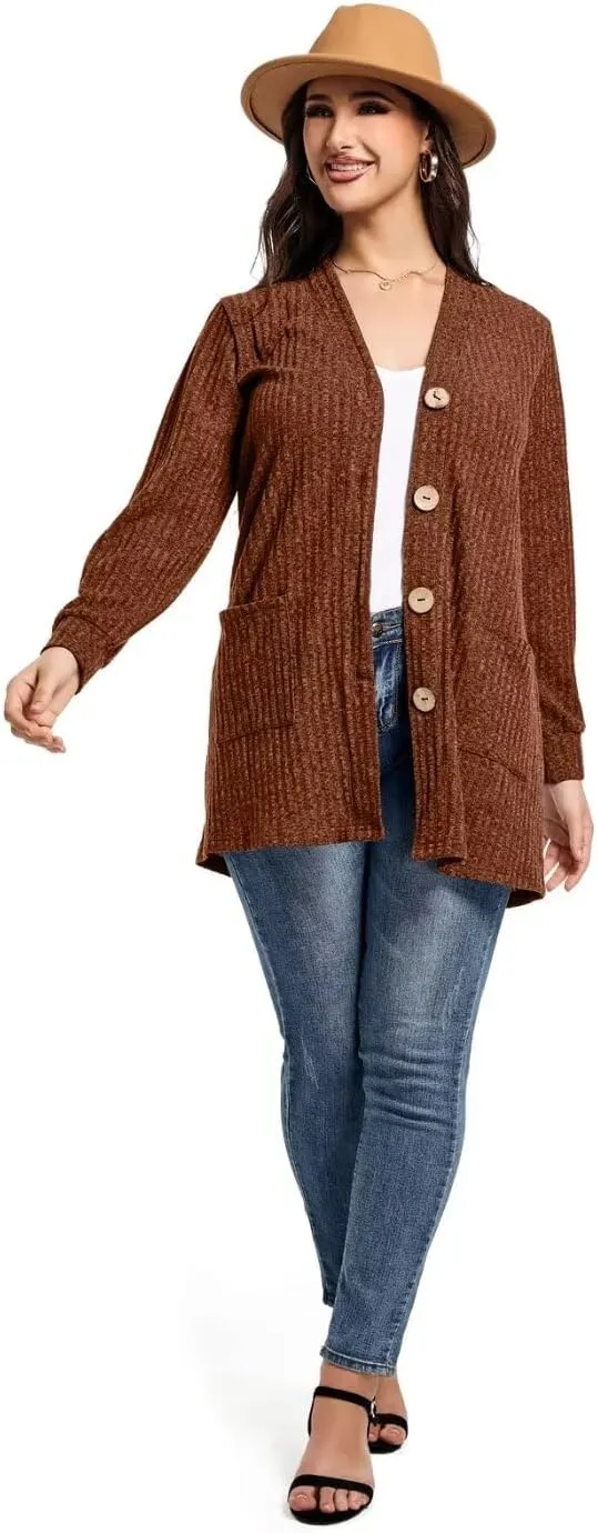 MONNURO Plus Size Cardigan for Women Lightweight Long Sleeve Button Down Sweaters Work Tops with Pockets