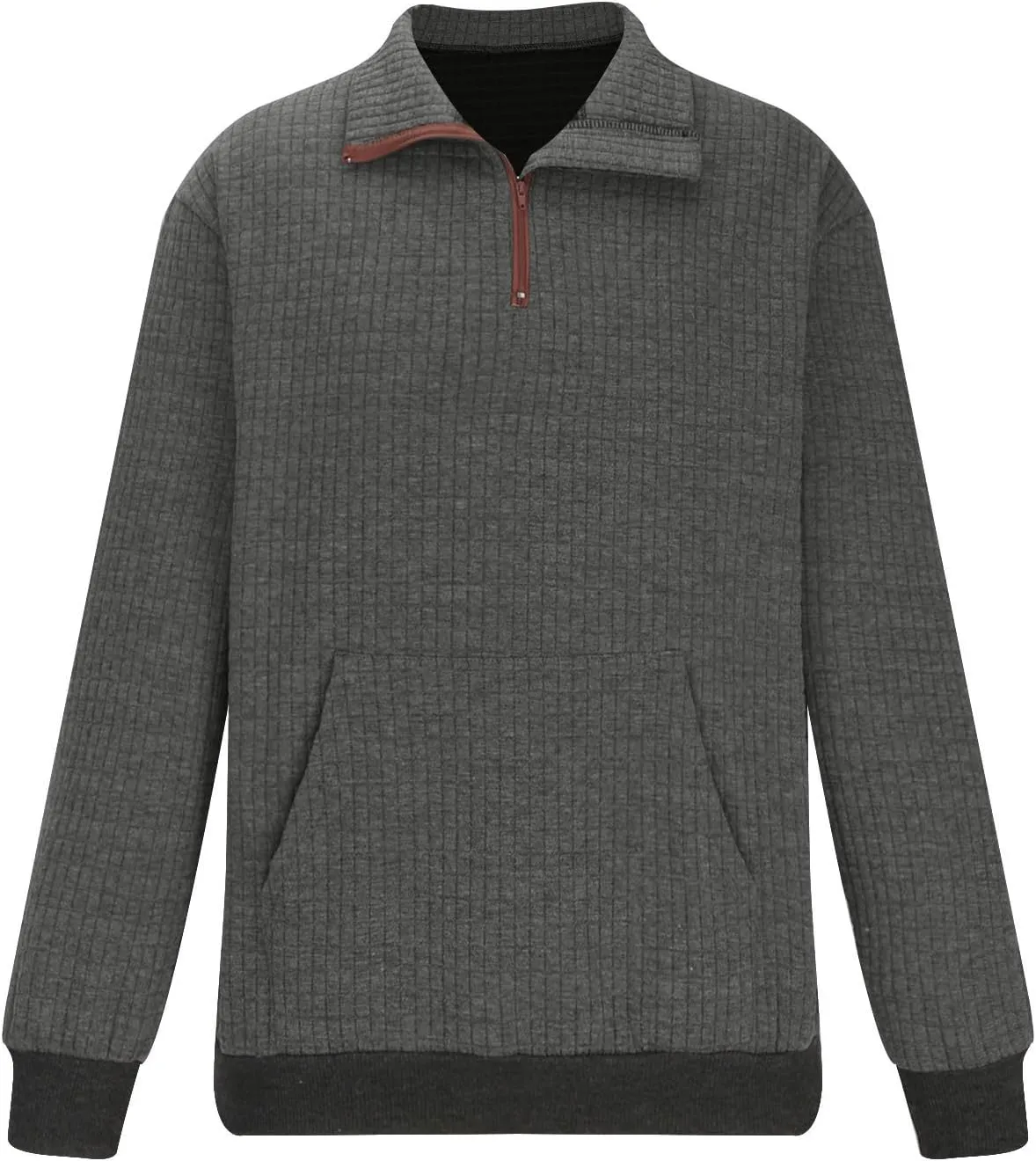 Muscularfit Sweatshirts for Men No Hood Long Sleeve Waffle Stand Collar Pullover Casual Quarter-Zip Lightweight Tee Shirts
